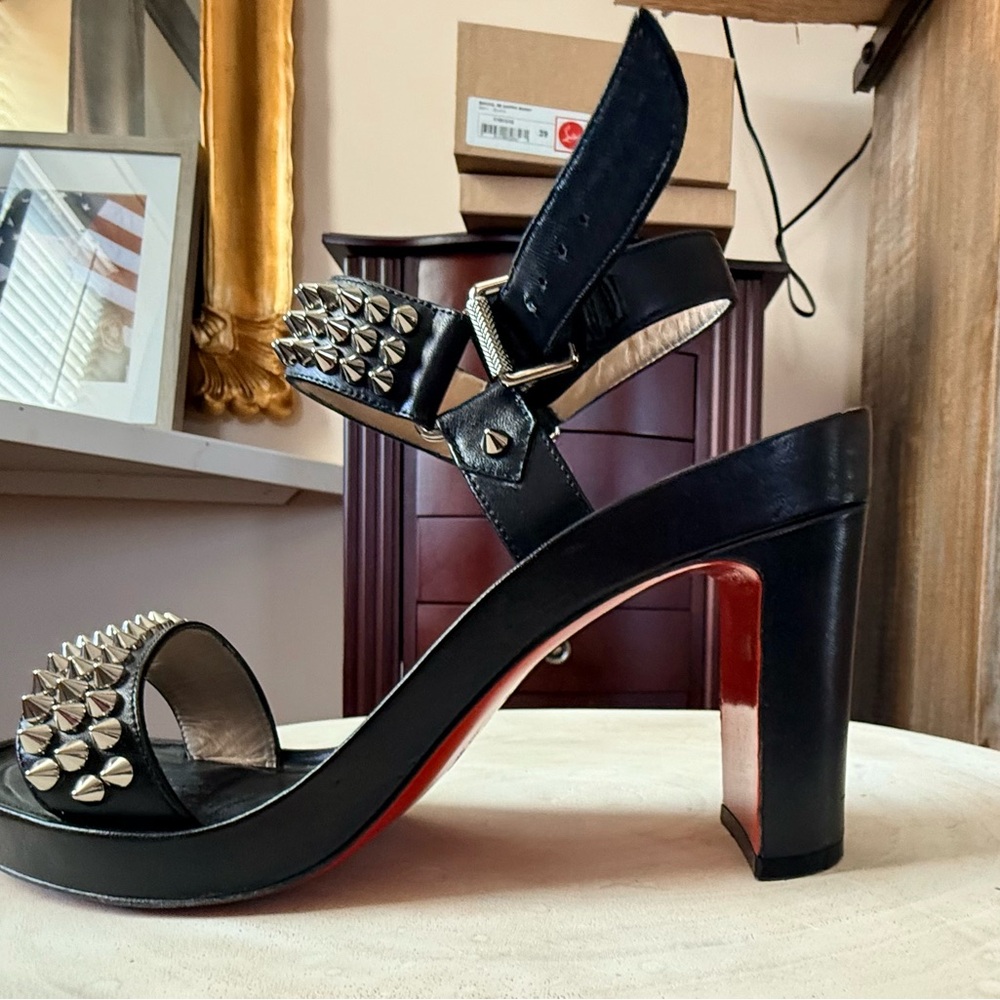Christian Louboutin Bikool Black and Silver Studded Heels